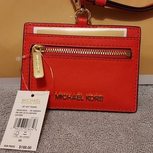 Michael Kors jet set travel East West  ID card case wallet lanyard